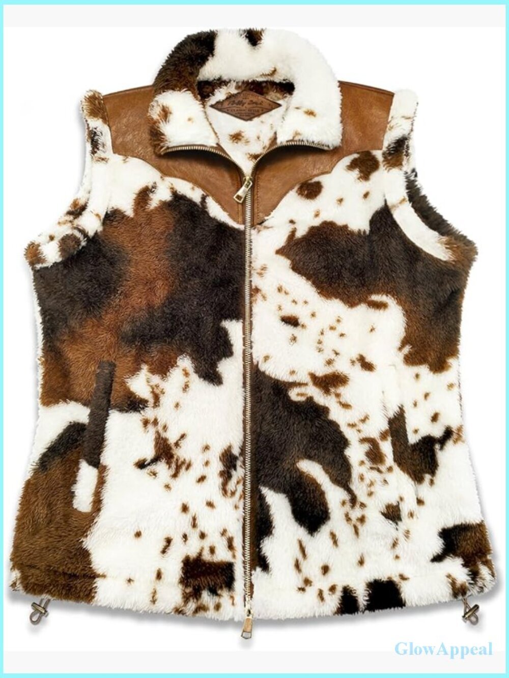 Women's Cozy Cow Print Sherpa Fleece Vest Sleeveless Outerwear with Pockets